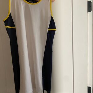 Prince Tennis Dress in White and Navy with Yellow Trim